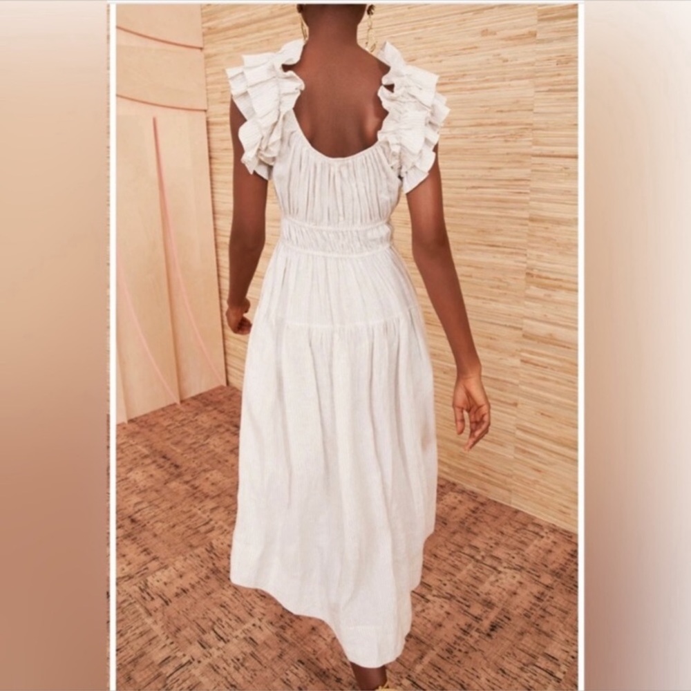 Ulla Johnson White Ruffled-Sleeve Midi Dress - Picture 3 of 10